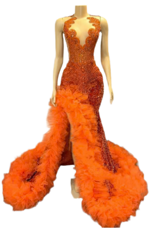 Ruffle Slit Sequence Gown