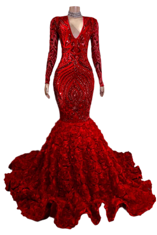 Sasha Rose V-Neck Long Sleeve Gown